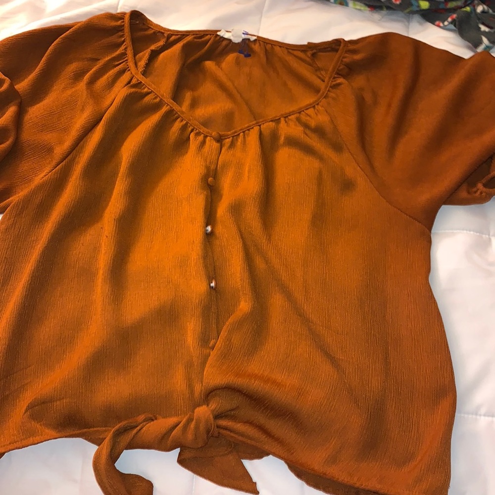 Orange button up blouse size Large
